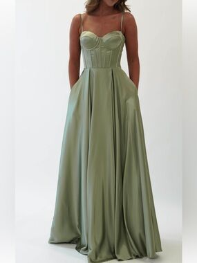 Amazon Adyce Strapless Pale Sage Satin Dress medium new